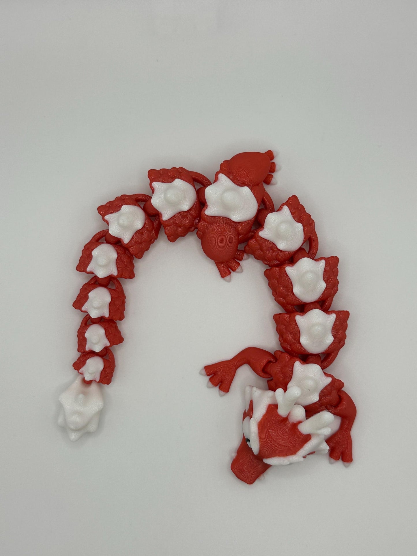 Majestic 3D Printed Articulated Dragon – Red and White Movable Dragon Figurine