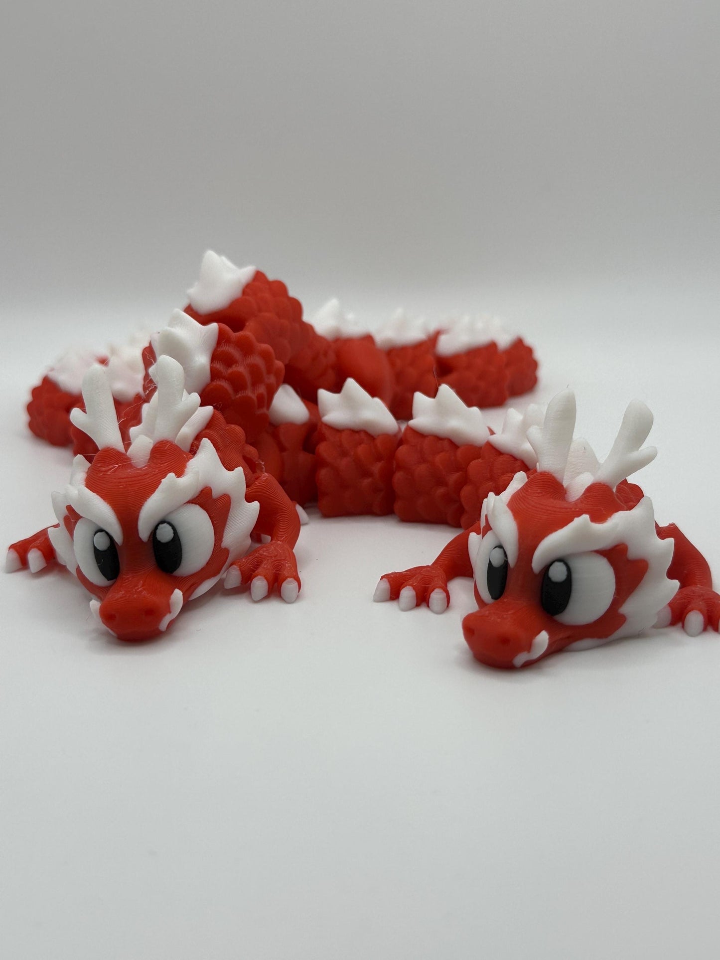 Majestic 3D Printed Articulated Dragon – Red and White Movable Dragon Figurine