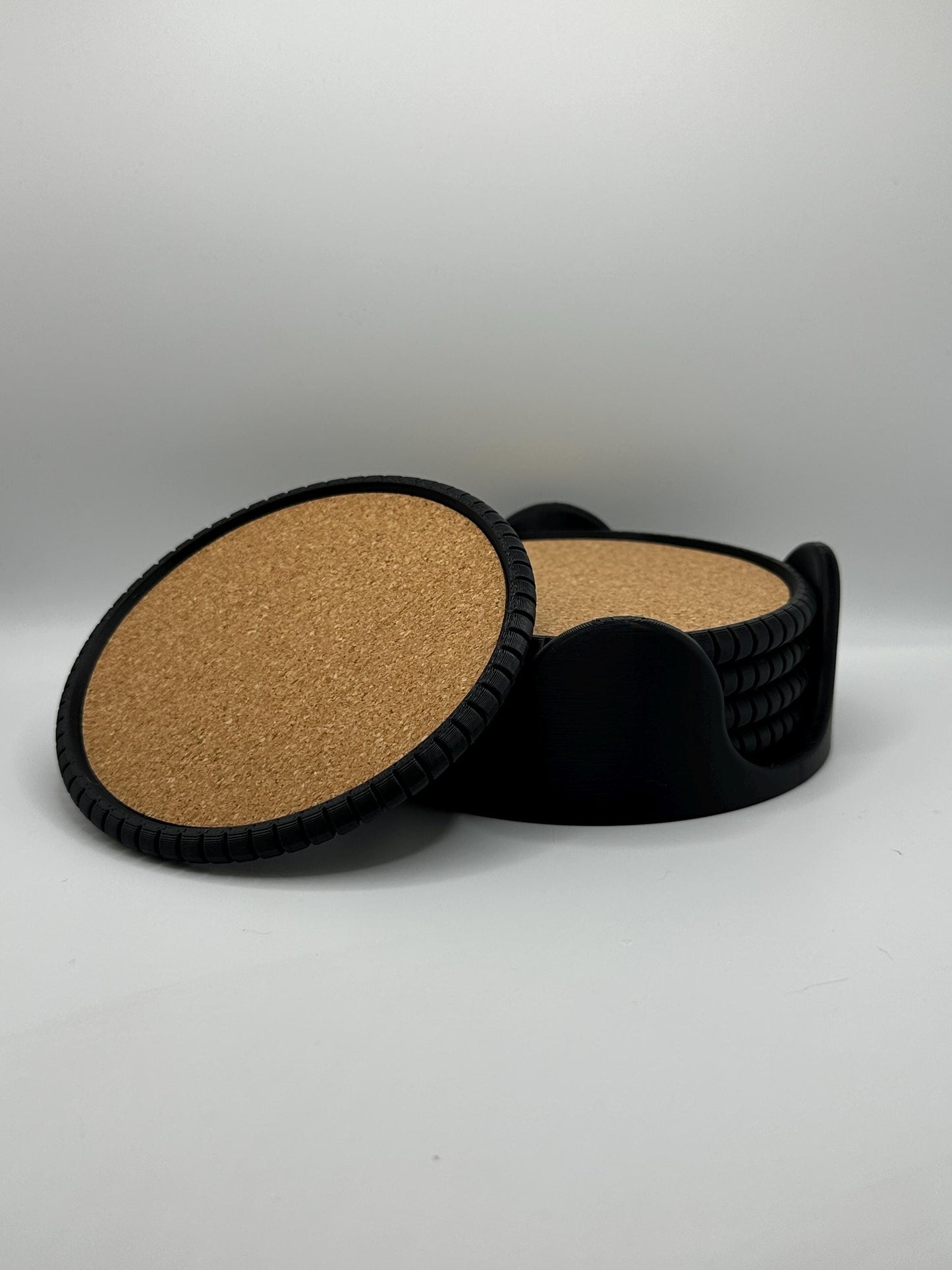 3D Printed Cork Coaster Set with Holder - Modern Drink Coasters