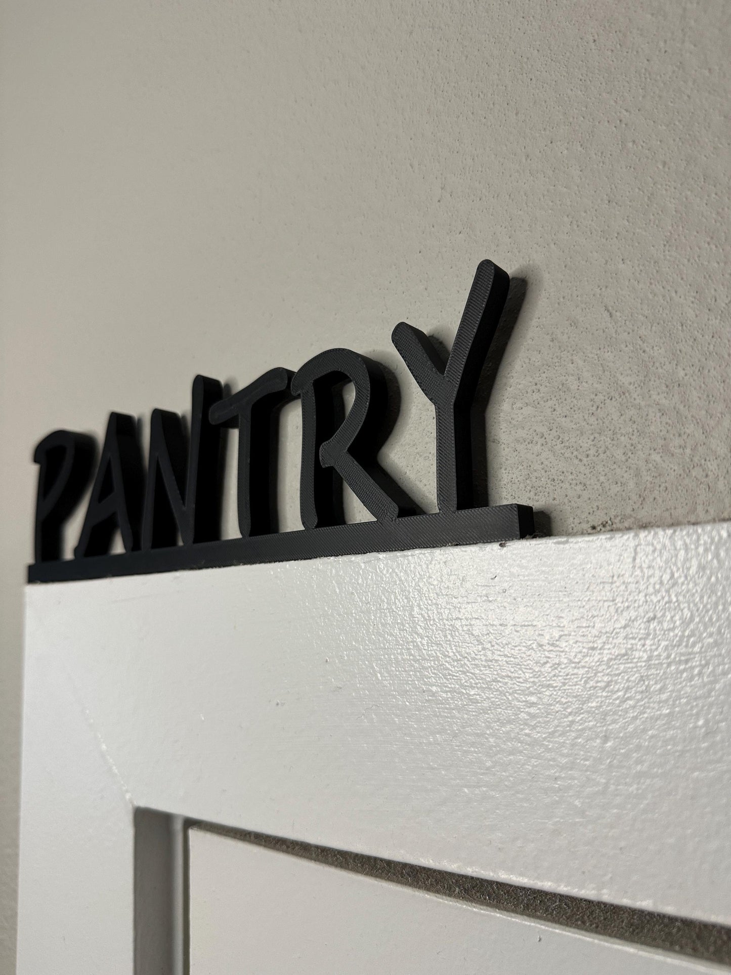 PANTRY Door Frame Topper Corner Sign – Left Side Mount – Modern 3D Printed Pantry Label
