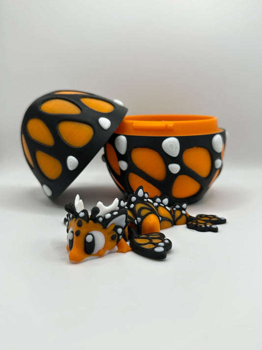 Monarch Butterfly Flexi Dragon with Egg: 3D Printed Fidget Toy