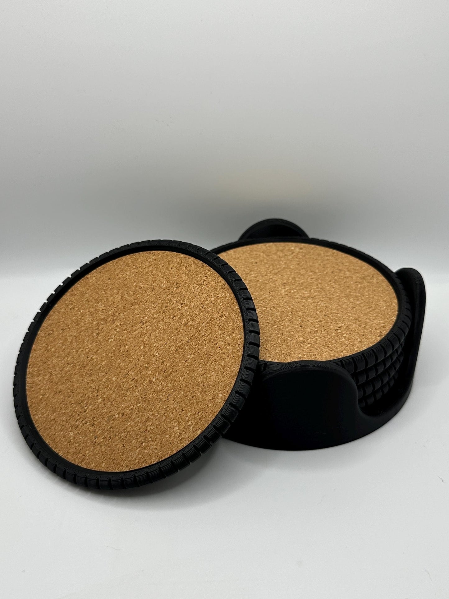 3D Printed Cork Coaster Set with Holder - Modern Drink Coasters