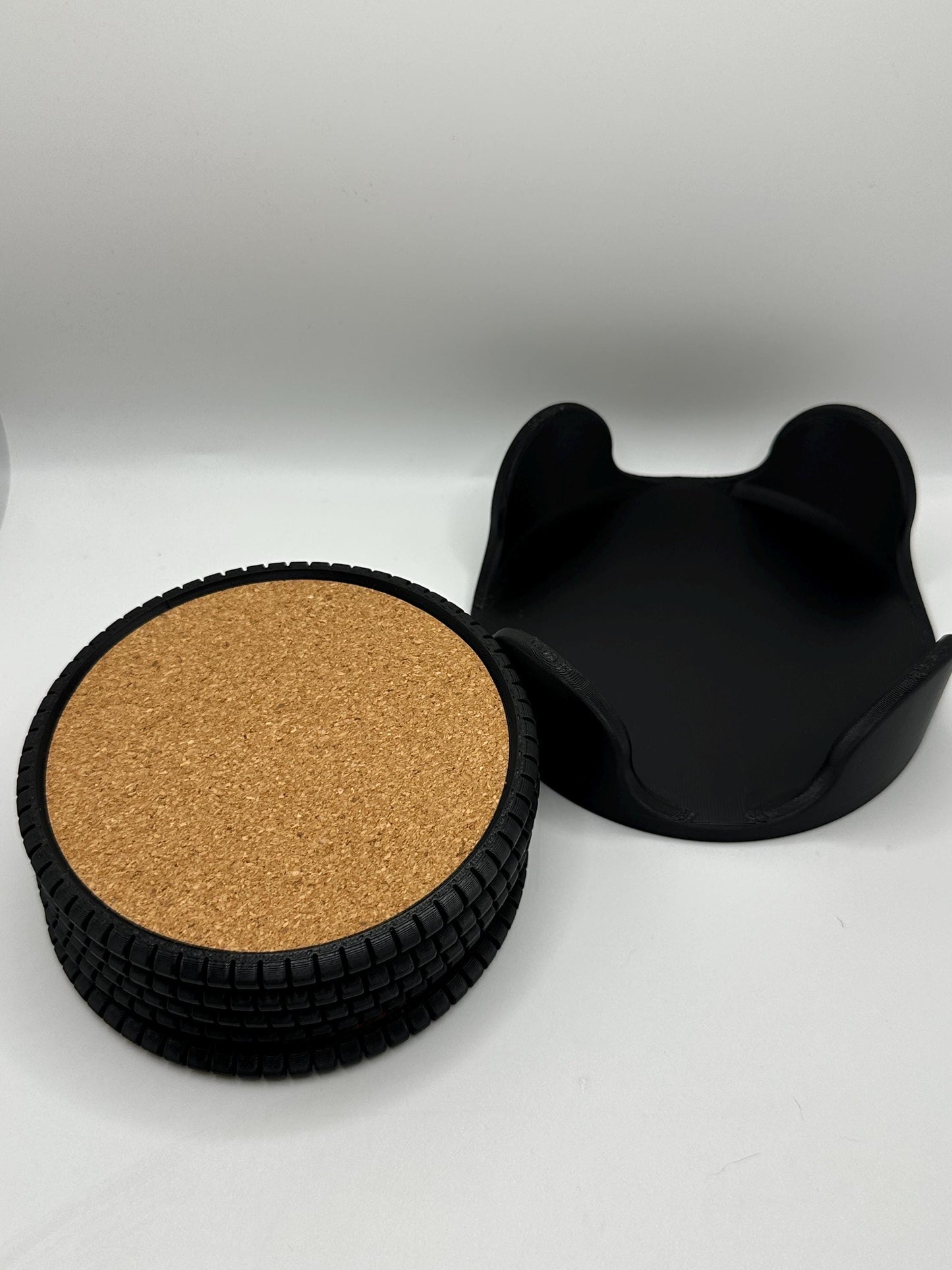 3D Printed Cork Coaster Set with Holder - Modern Drink Coasters