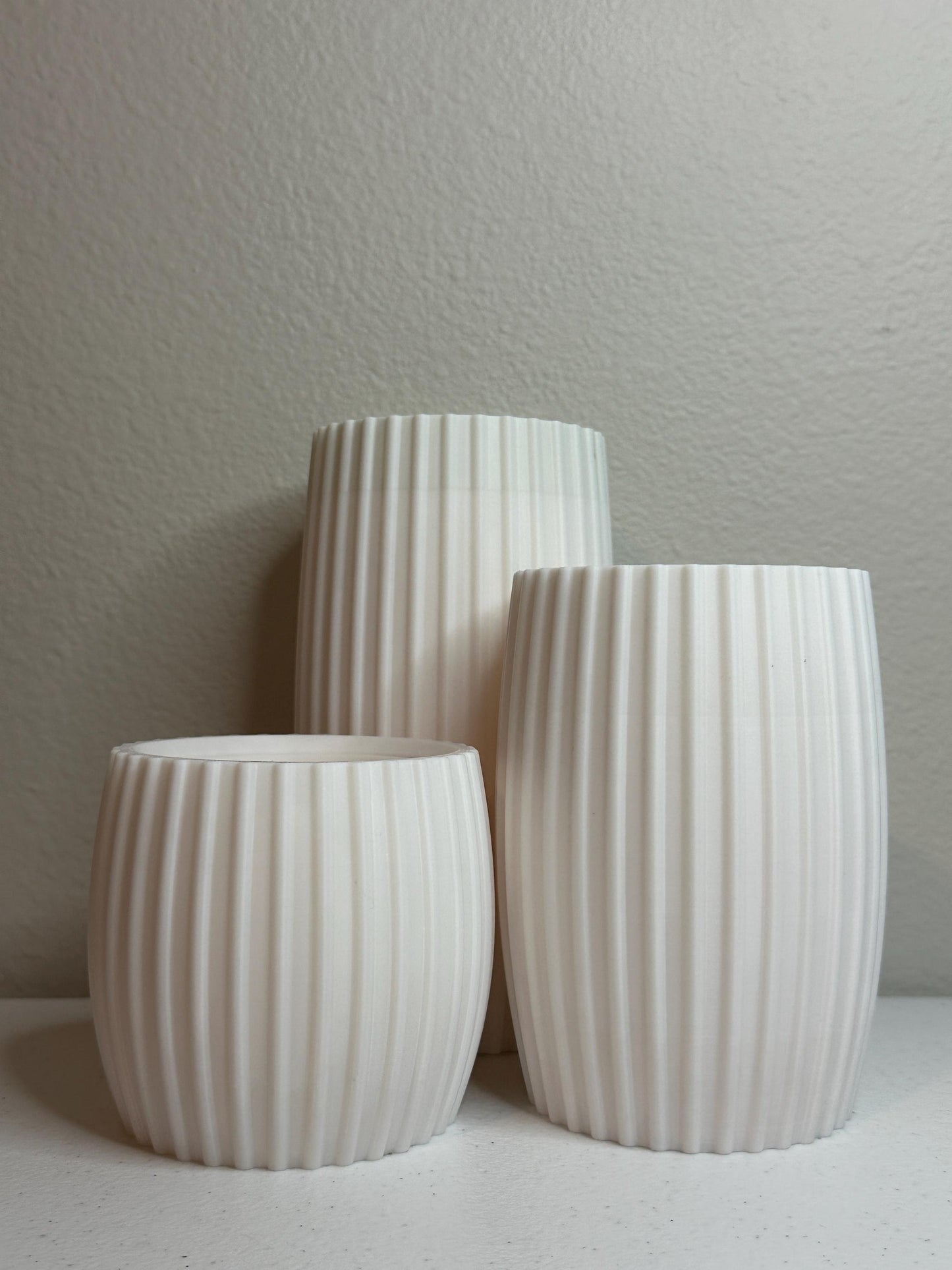 3D Printed Planter Set: Modern Ribbed Design with Drainage