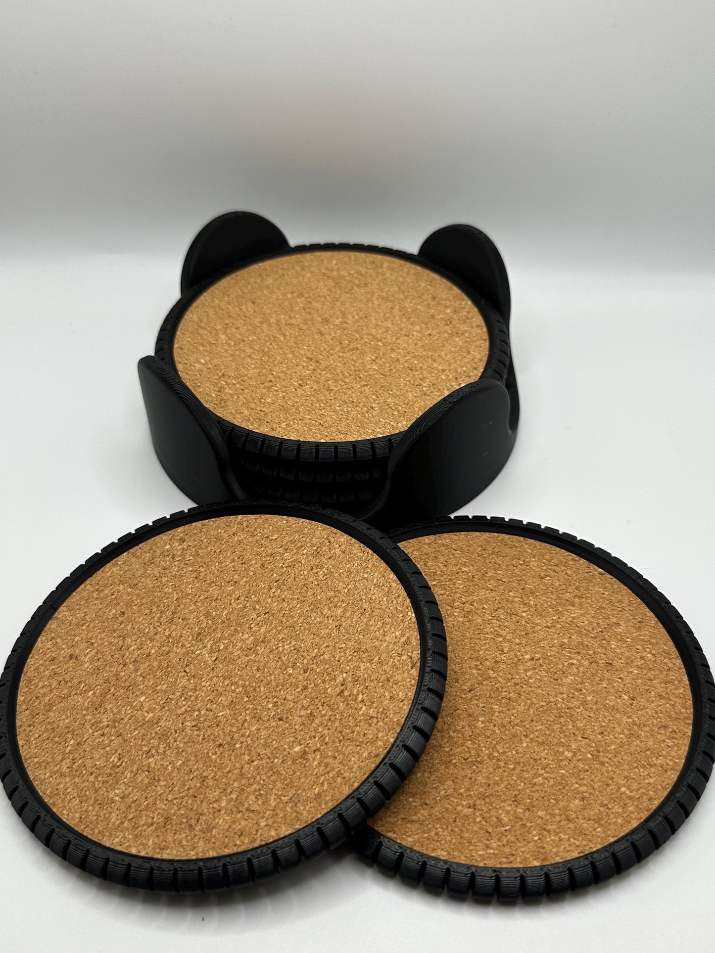 3D Printed Cork Coaster Set with Holder - Modern Drink Coasters