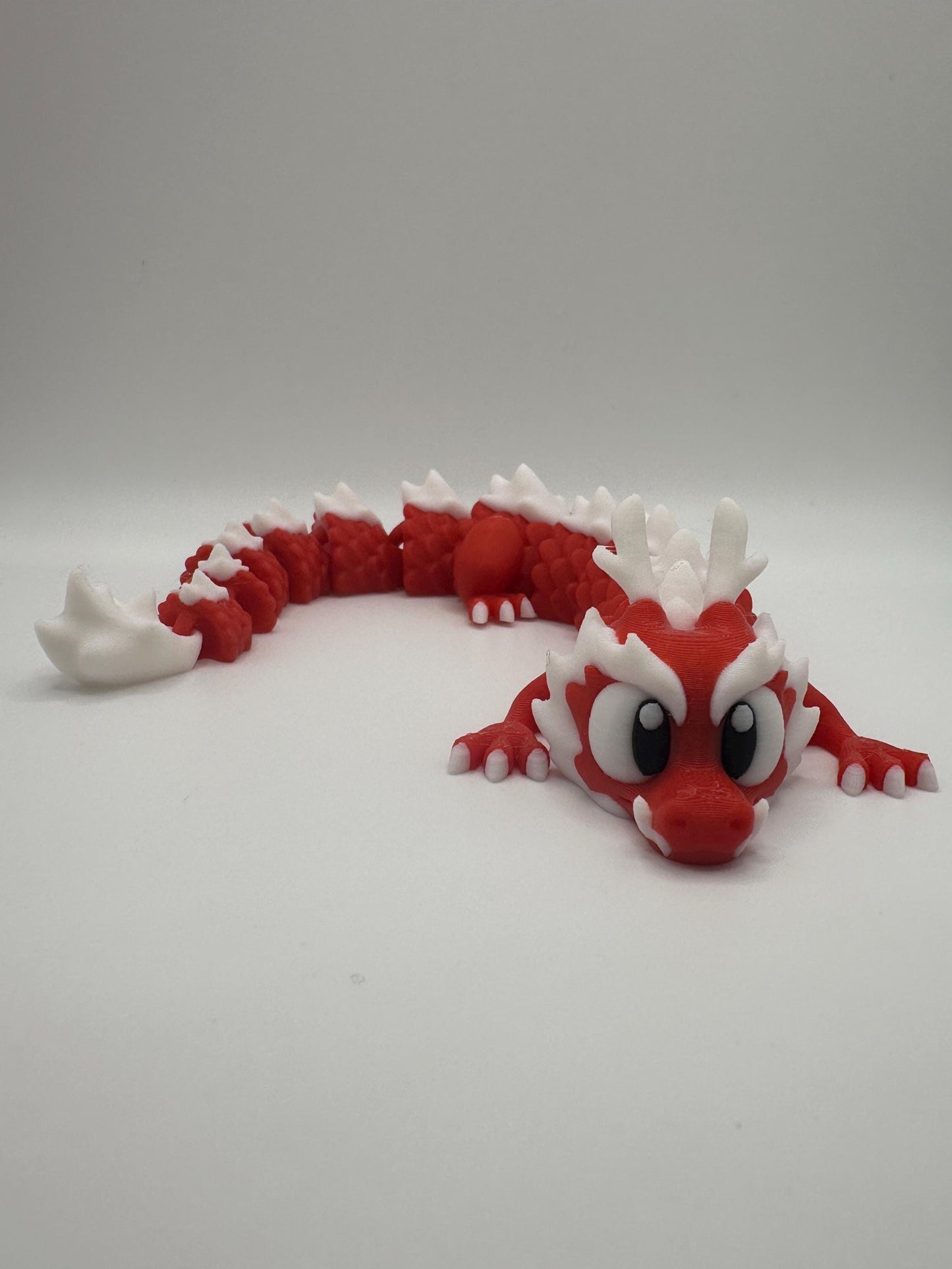 Majestic 3D Printed Articulated Dragon – Red and White Movable Dragon Figurine