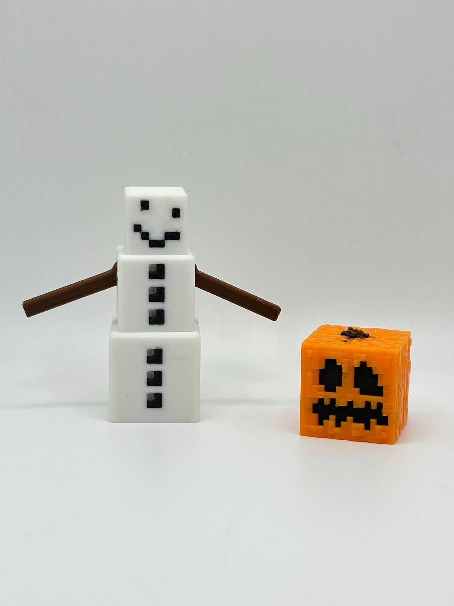 Snow Guardian with Removable Pumpkin Head – Pixel Style 3D Printed Figure