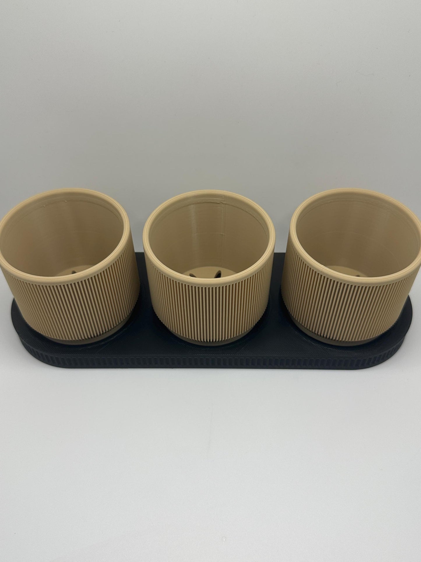 Modern Mini Planter Set: Tan Pots with Black Tray, Drainage