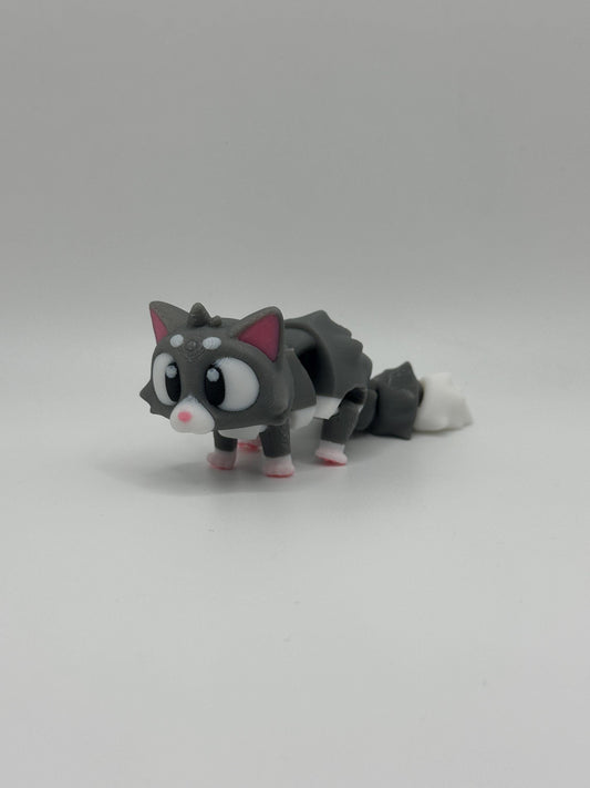 3D Printed Articulated Cat Toy: Gray Kitty Fidget Figure