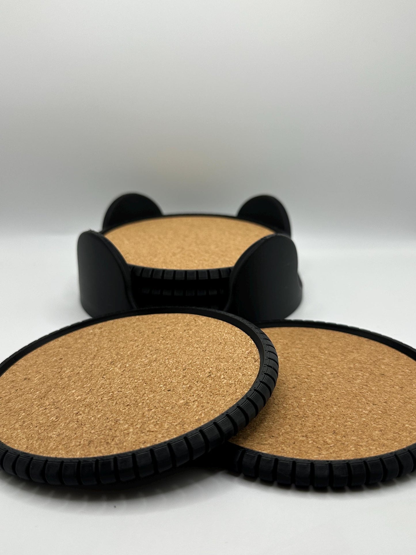 3D Printed Cork Coaster Set with Holder - Modern Drink Coasters