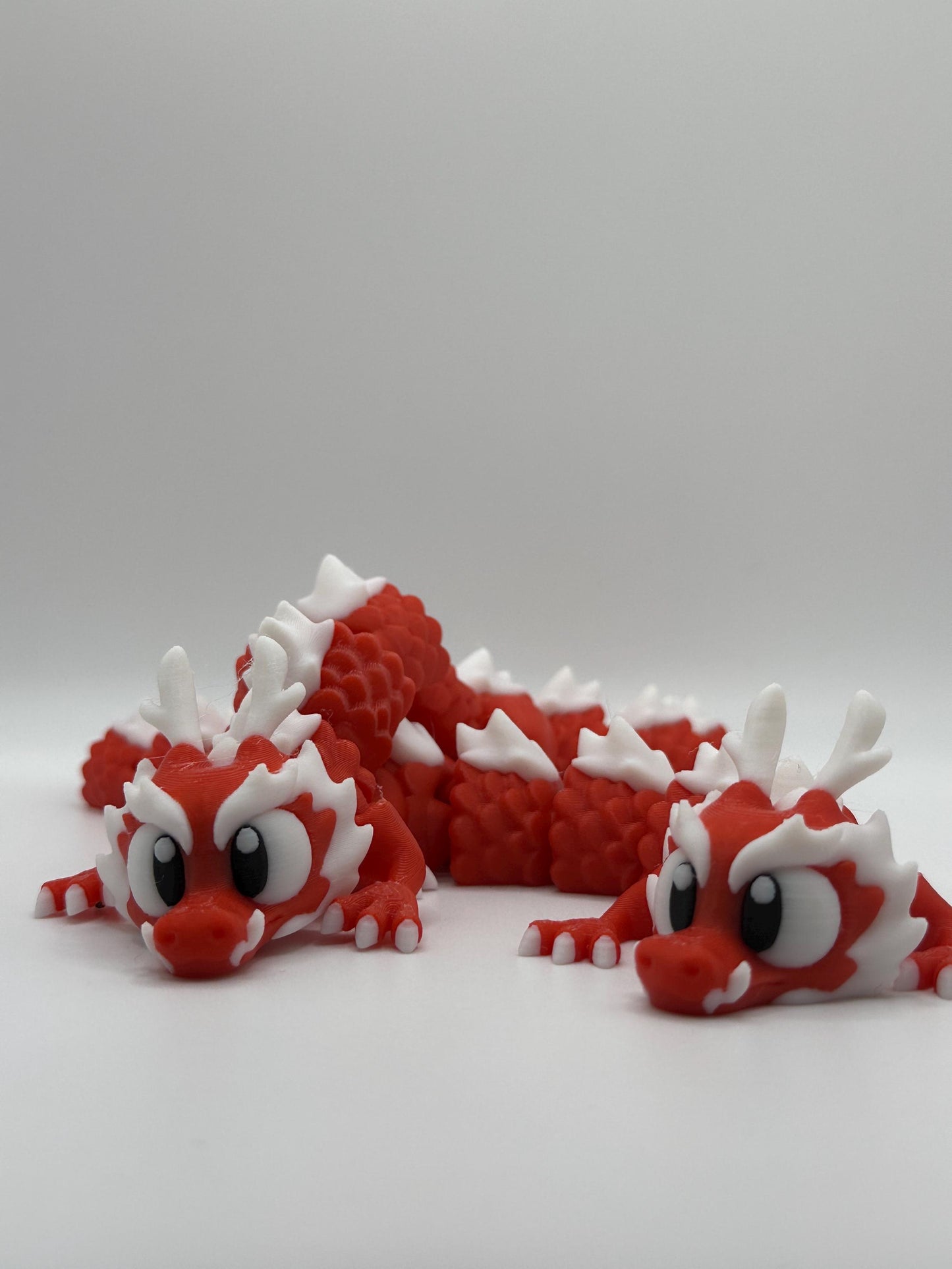 Majestic 3D Printed Articulated Dragon – Red and White Movable Dragon Figurine
