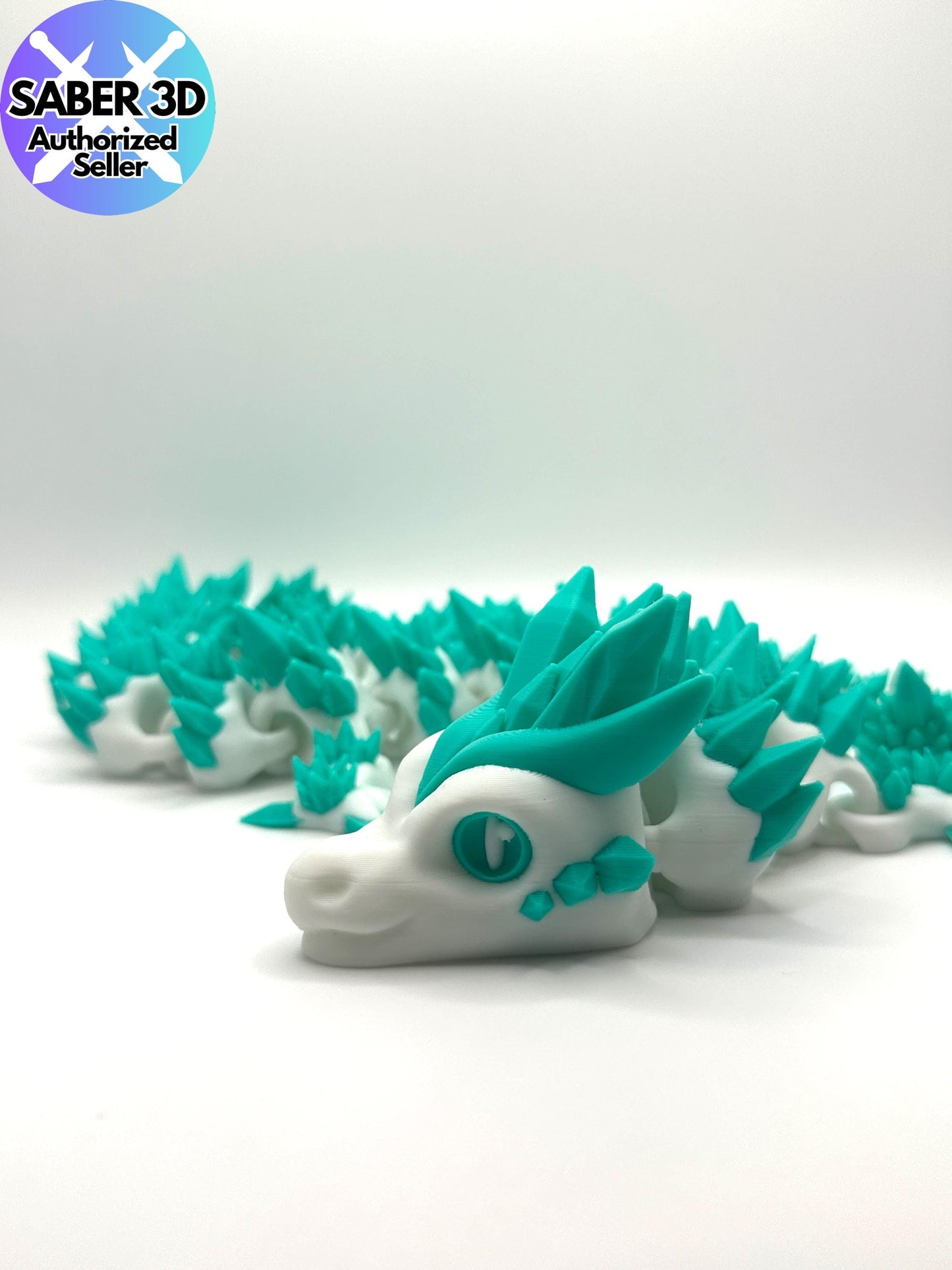 Articulated Crystal Dragon – Teal & White | Fidget Toy | 3D Printed Fantasy Dragon