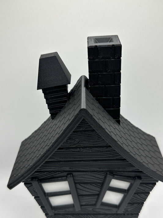 3D Printed Haunted House Tea Light Holder with LED Candle: Gothic Halloween Decor