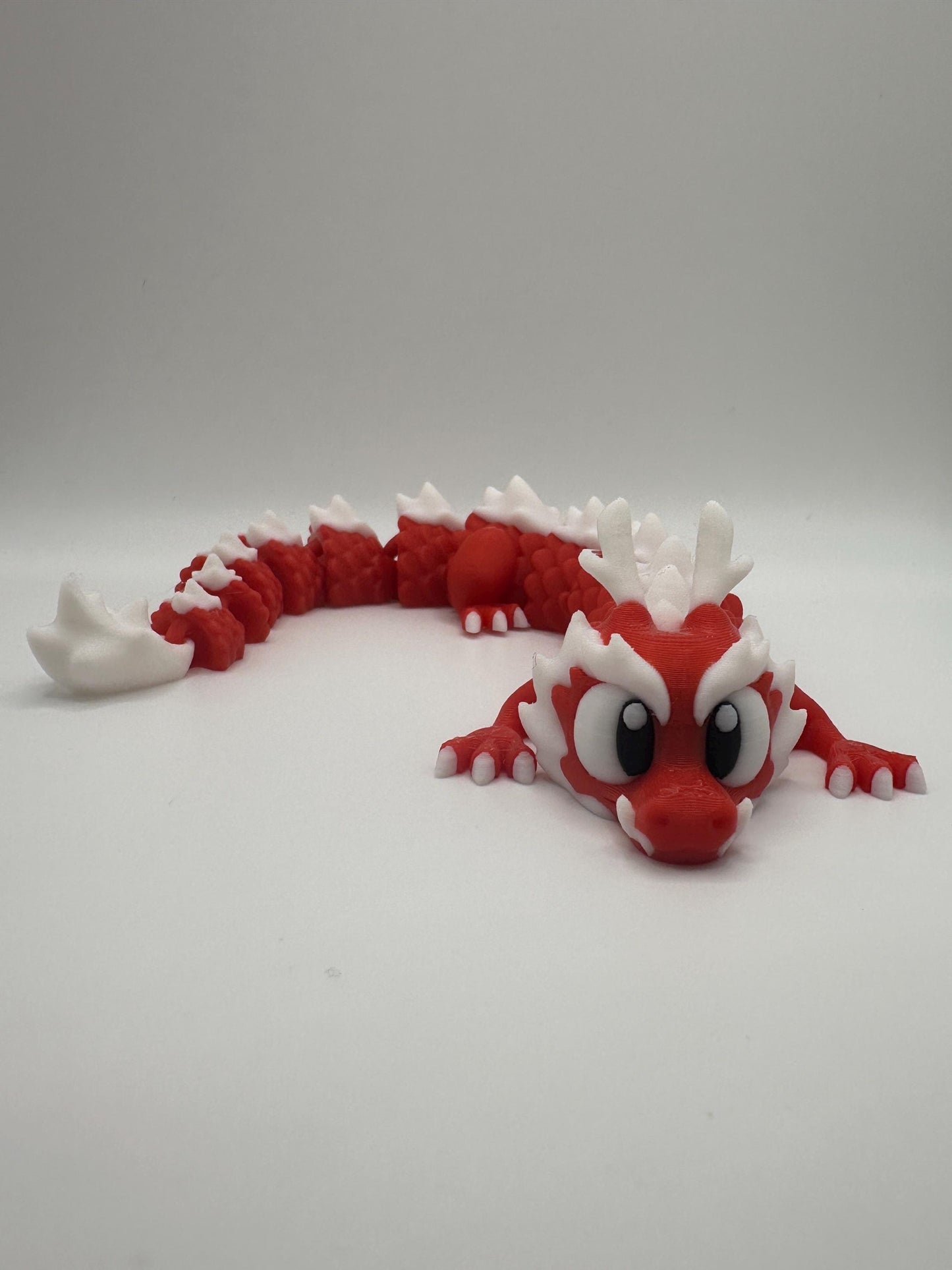Majestic 3D Printed Articulated Dragon – Red and White Movable Dragon Figurine