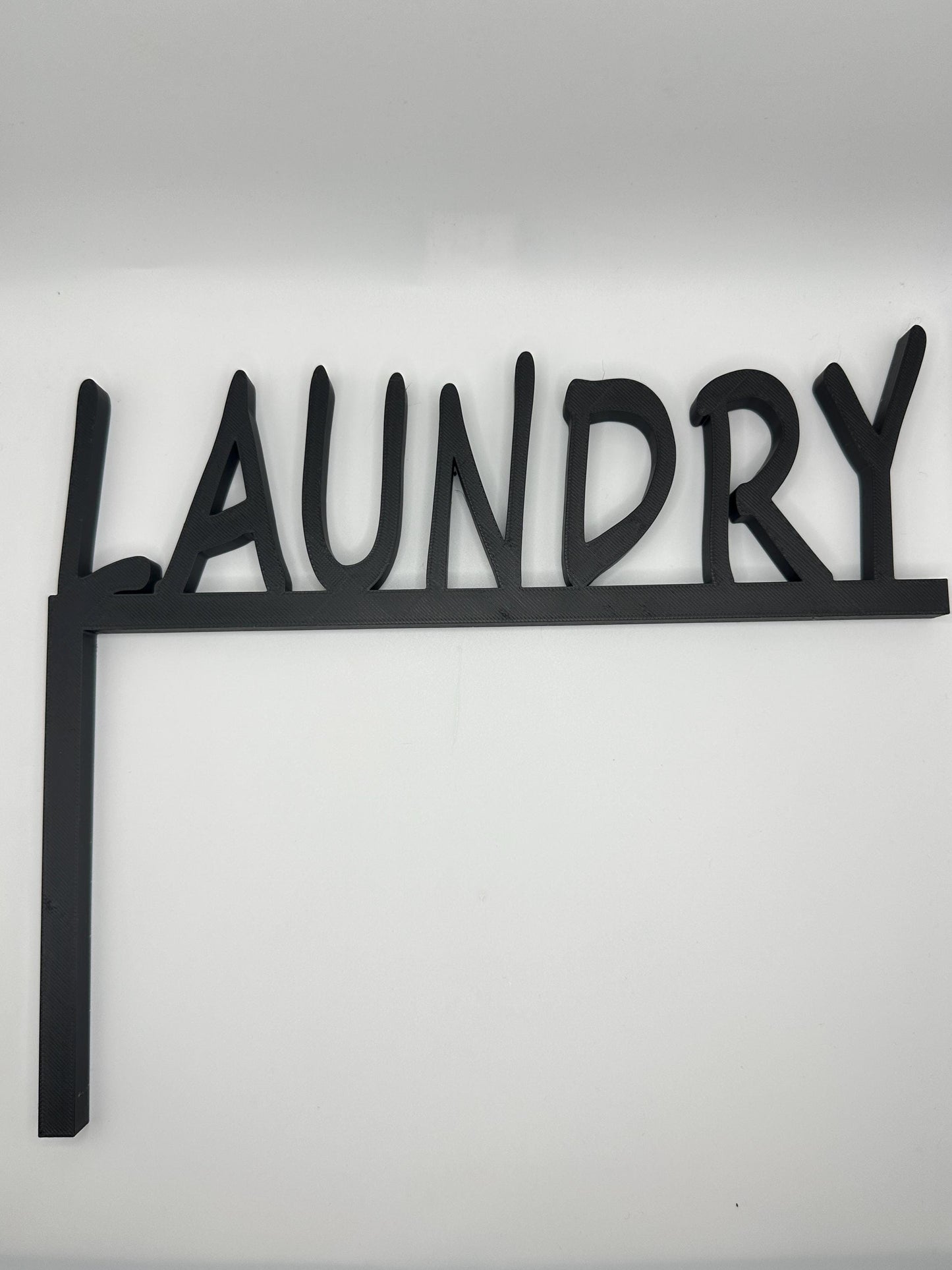 LAUNDRY Door Frame Topper Corner Sign – Left Side Mount – 3D Printed Modern Bathroom Label