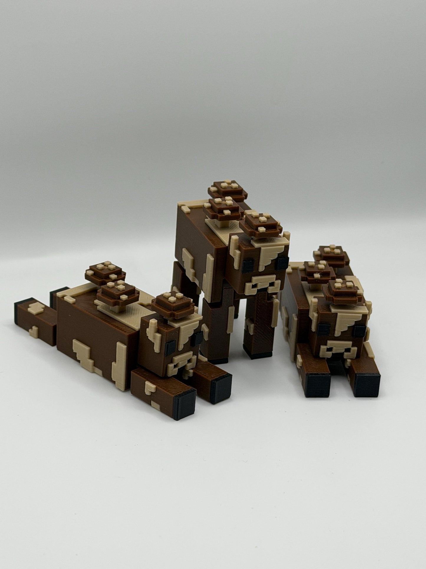 Minecraft-Inspired Brown Mushroom Cow | 3D Printed Mooshroom Style Figure | Articulated Pixelated Cow | Gamer Gift