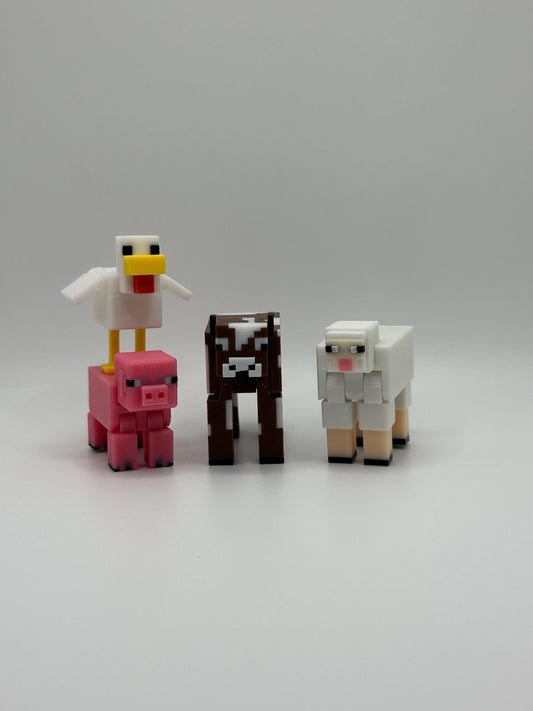 Farm Animal Pack | 3D Printed Cow, Pig, Sheep & Chicken | Articulated Figures | Gamer Gift Set