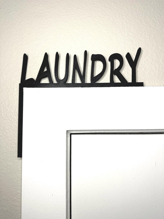 LAUNDRY Door Frame Topper Corner Sign – Left Side Mount – 3D Printed Modern Bathroom Label
