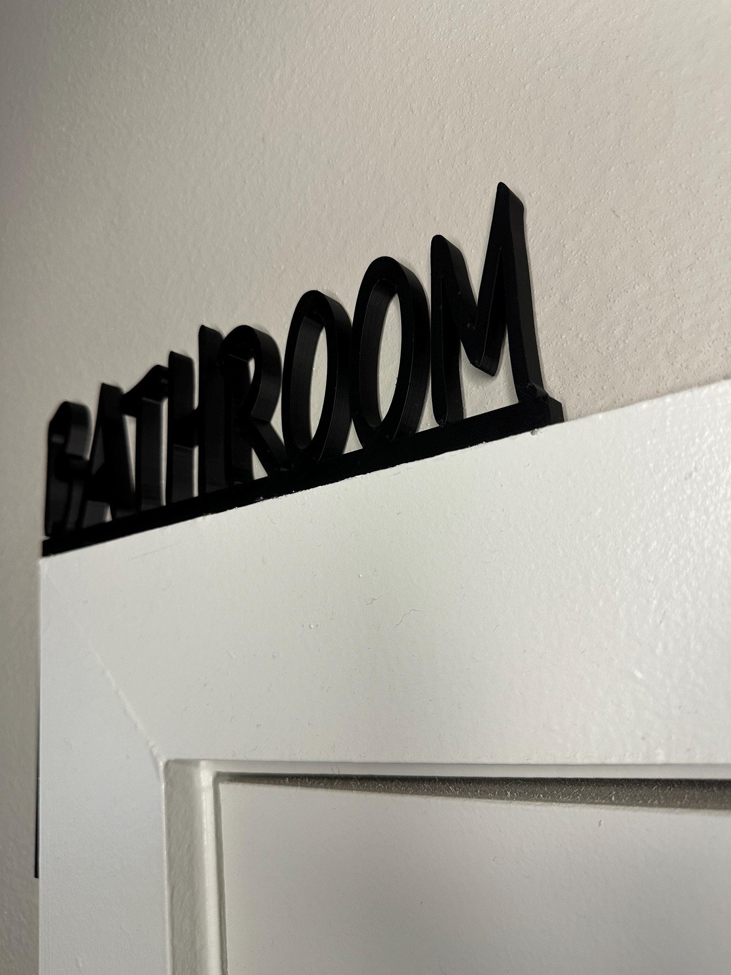 BATHROOM Door Frame Topper Corner Sign – Left Side Mount – 3D Printed Modern Bathroom Label