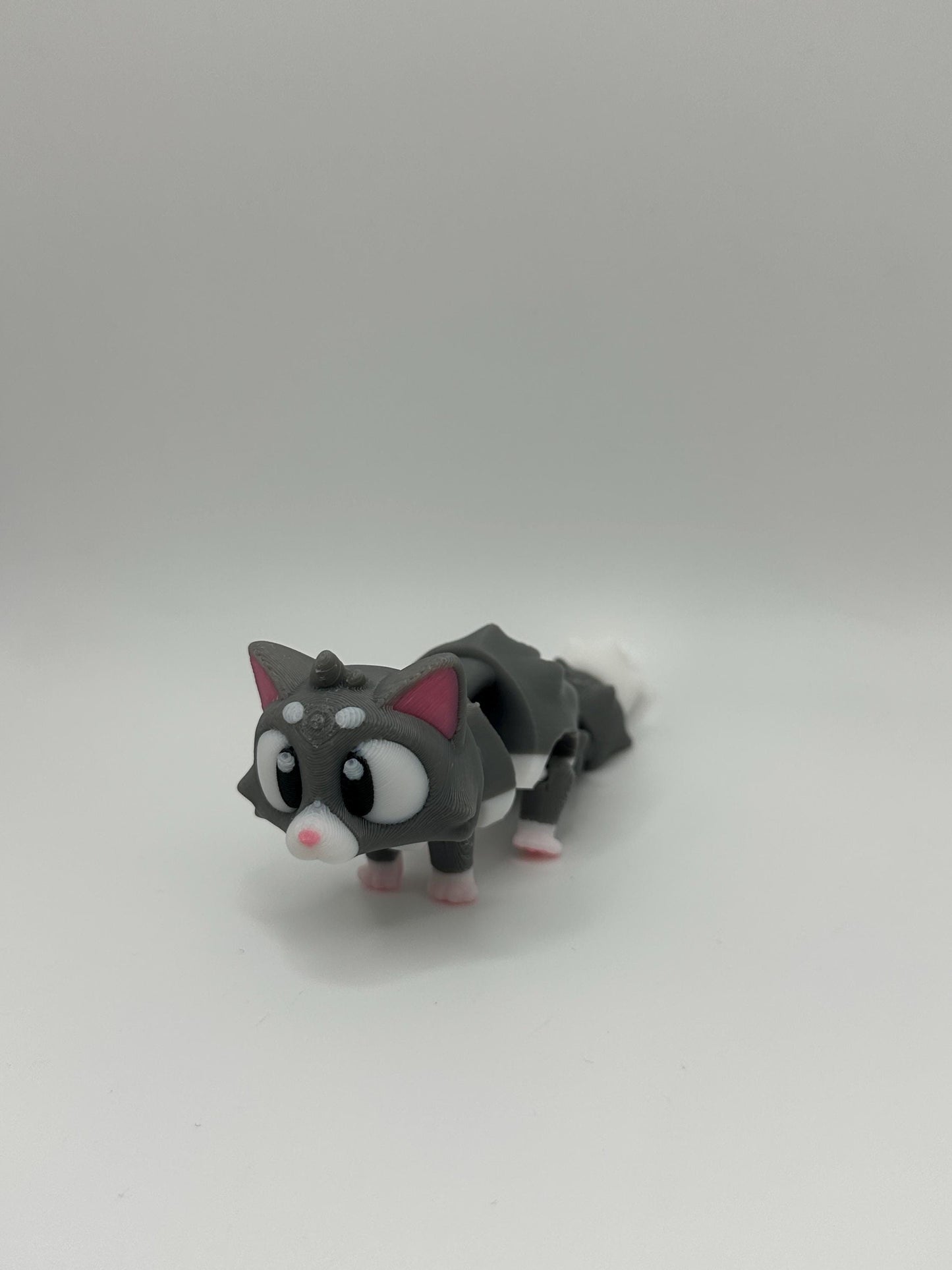 3D Printed Articulated Cat Toy: Gray Kitty Fidget Figure