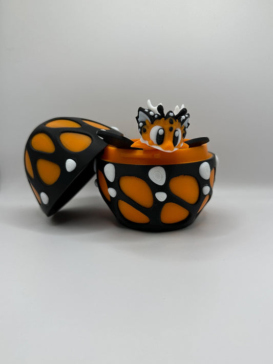 Monarch Butterfly Flexi Dragon with Egg: 3D Printed Fidget Toy