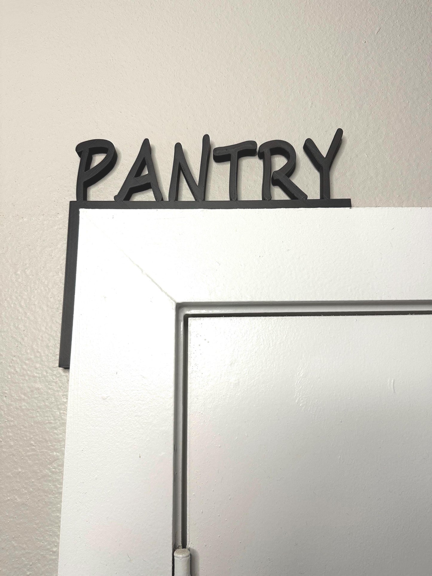PANTRY Door Frame Topper Corner Sign – Left Side Mount – Modern 3D Printed Pantry Label