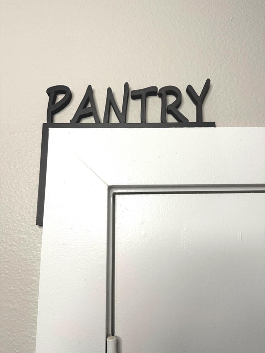 PANTRY Door Frame Topper Corner Sign – Left Side Mount – Modern 3D Printed Pantry Label