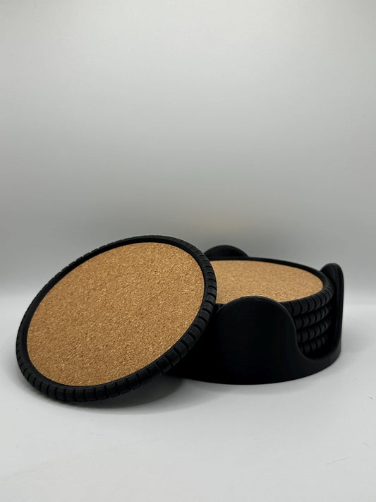 3D Printed Cork Coaster Set with Holder - Modern Drink Coasters