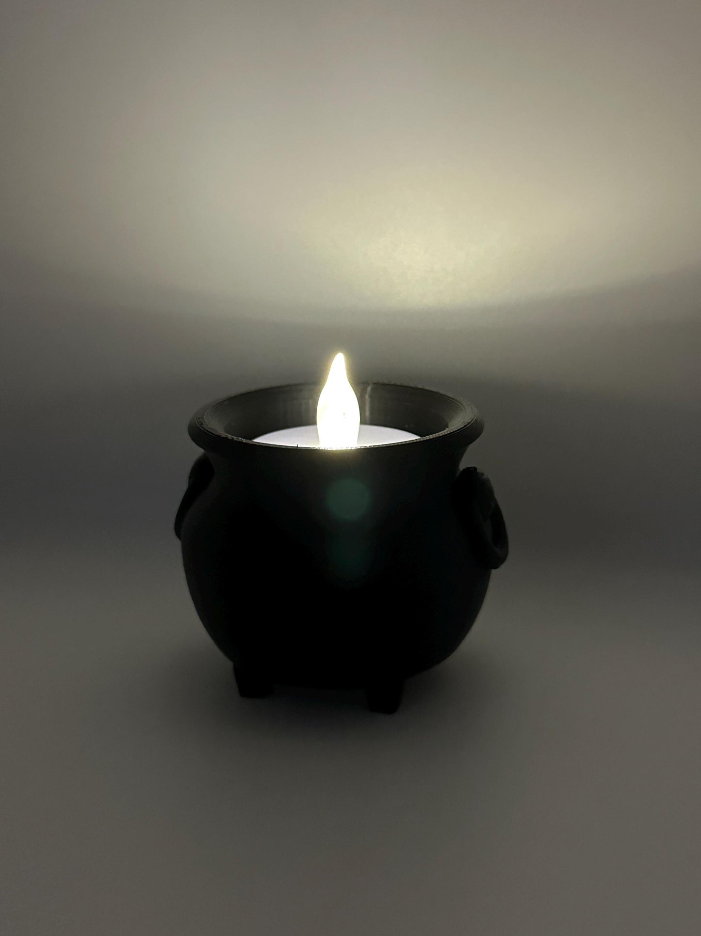 3D Printed Cauldron Tea Light Holder with LED Candle: Halloween Gothic Decor