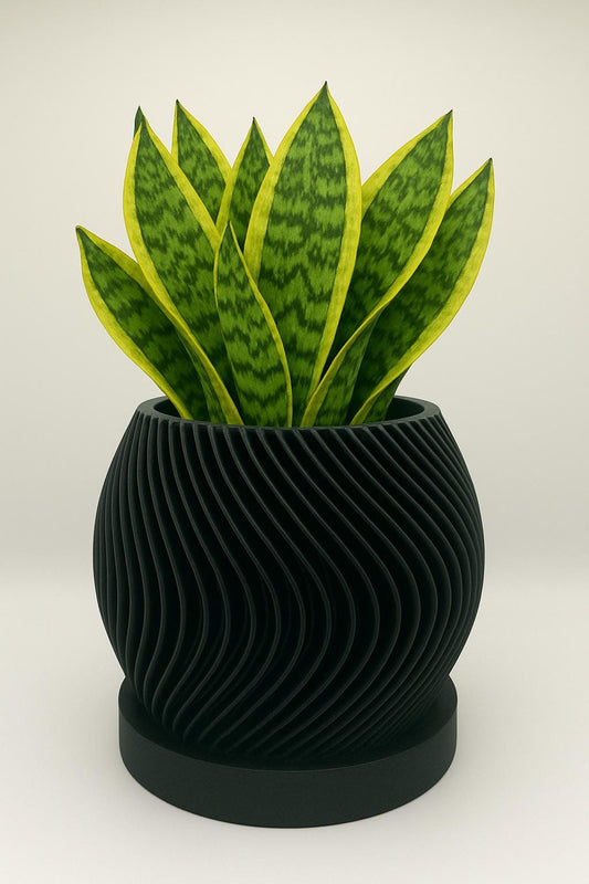 Modern Spiral Planter with Matching Drip Tray – Black or White Indoor/Outdoor Plant Pot