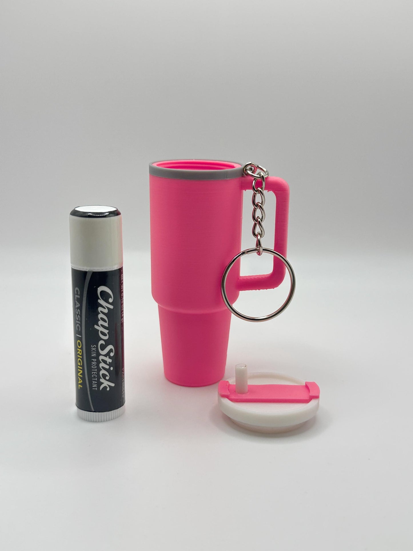 Stanley Cup Style Chapstick Holder Keychain with ChapStick