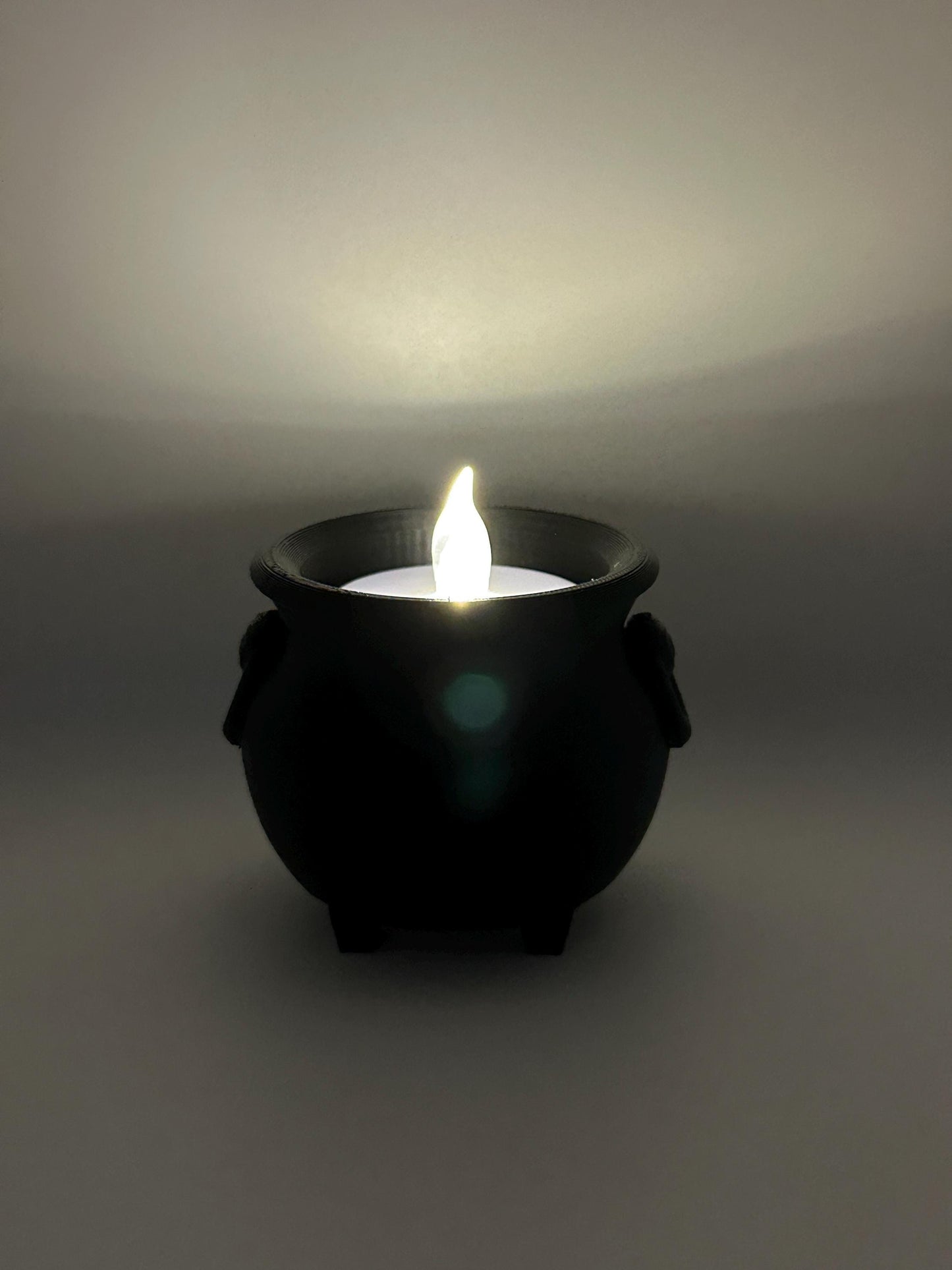 3D Printed Cauldron Tea Light Holder with LED Candle: Halloween Gothic Decor