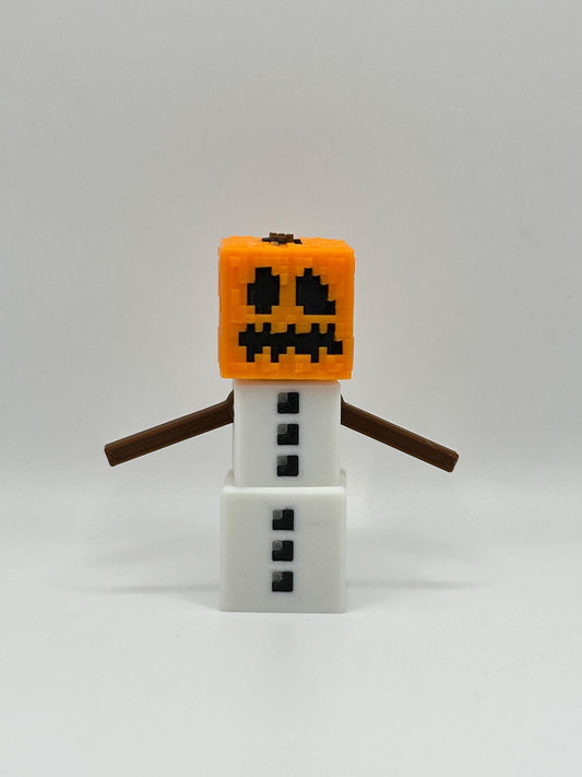 Snow Guardian with Removable Pumpkin Head – Pixel Style 3D Printed Figure