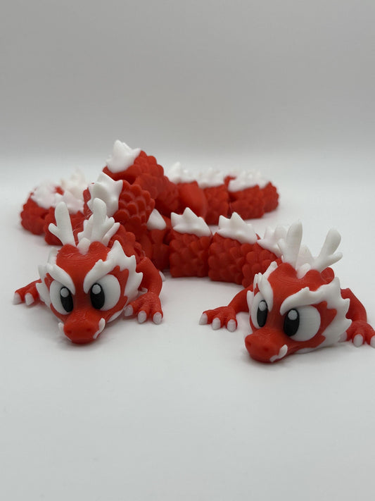 Majestic 3D Printed Articulated Dragon – Red and White Movable Dragon Figurine