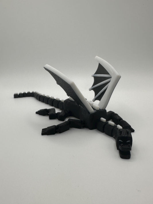 Articulated Dragon Figurine: Black & White 3D Printed Model