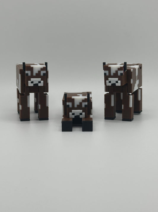 Articulated pixel inspired Cow Toy – 3D Printed Poseable Pixel Farm Animal | Unique Collectible Gift