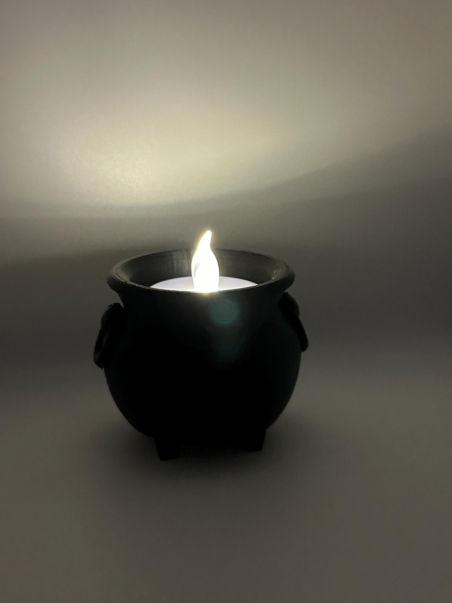 3D Printed Cauldron Tea Light Holder with LED Candle: Halloween Gothic Decor