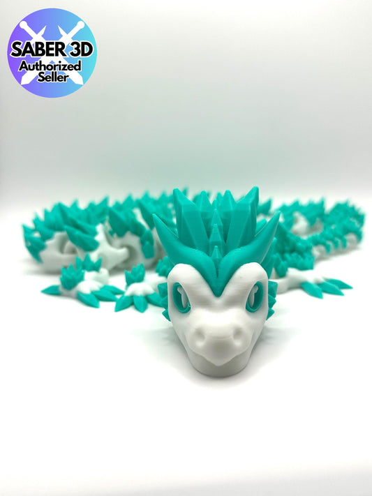 Articulated Crystal Dragon – Teal & White | Fidget Toy | 3D Printed Fantasy Dragon