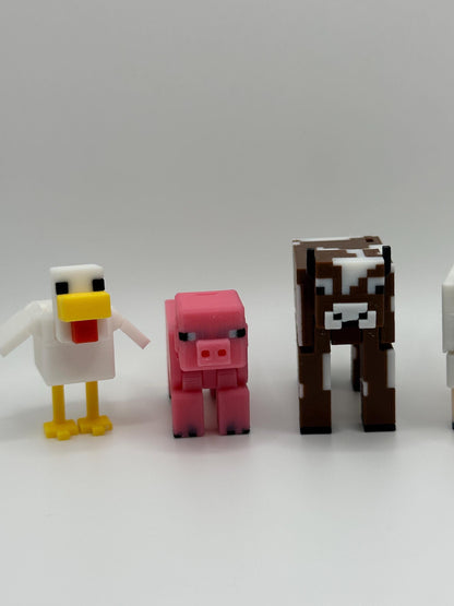 Farm Animal Pack | 3D Printed Cow, Pig, Sheep & Chicken | Articulated Figures | Gamer Gift Set
