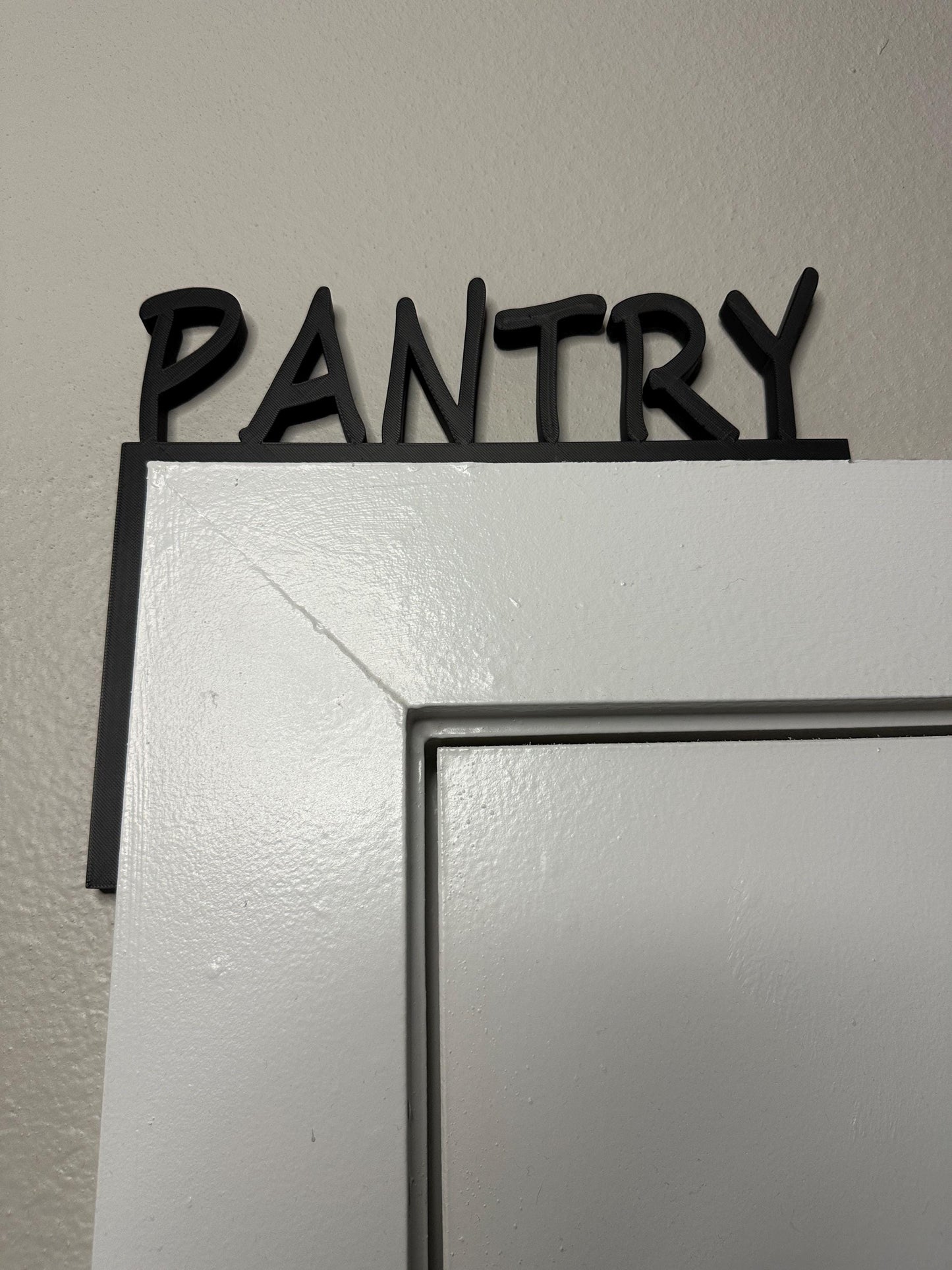 PANTRY Door Frame Topper Corner Sign – Left Side Mount – Modern 3D Printed Pantry Label