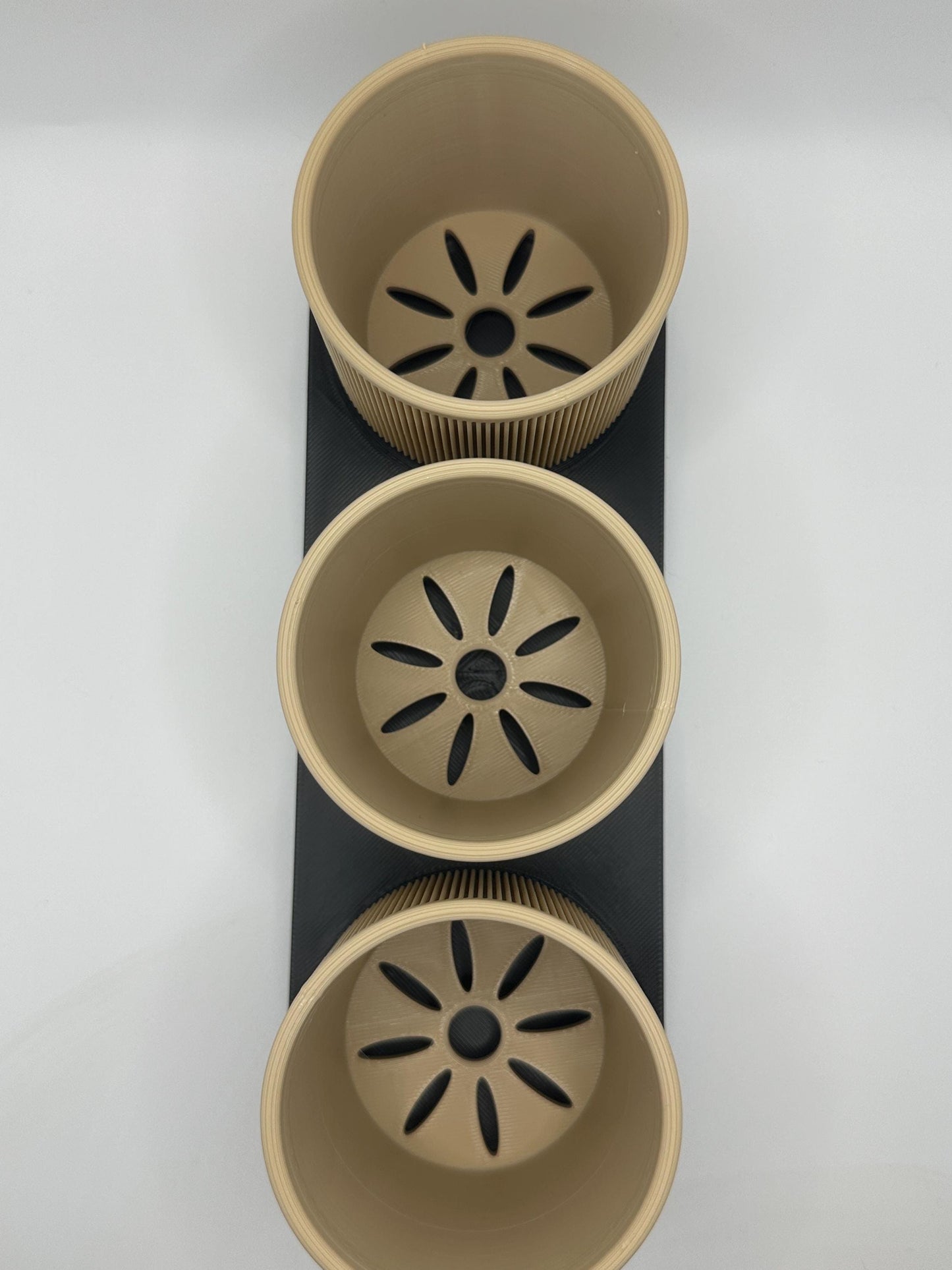 Modern Mini Planter Set: Tan Pots with Black Tray, Drainage