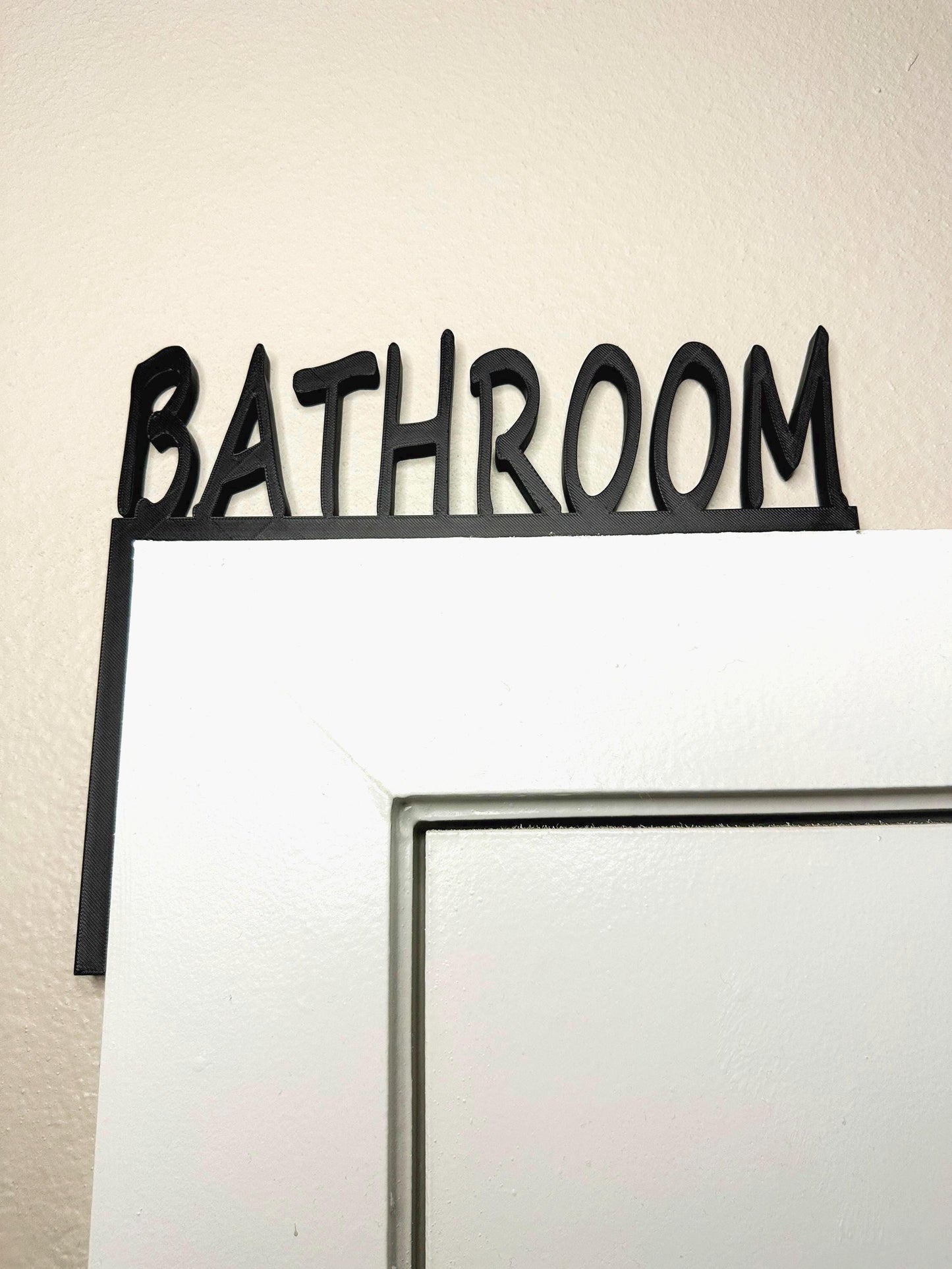 BATHROOM Door Frame Topper Corner Sign – Left Side Mount – 3D Printed Modern Bathroom Label