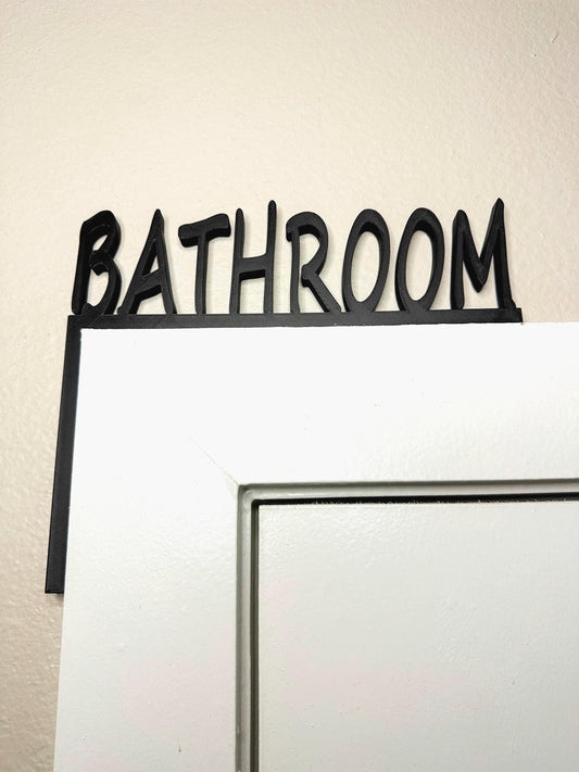 BATHROOM Door Frame Topper Corner Sign – Left Side Mount – 3D Printed Modern Bathroom Label