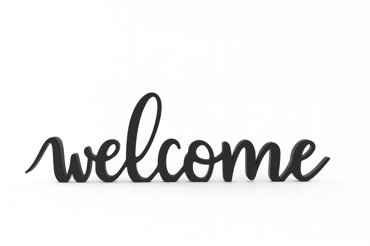 3D Printed “Welcome” Sign – Modern Desk or Shelf Decor, Entryway Accent, Freestanding Welcome Word Sign, Housewarming Gift