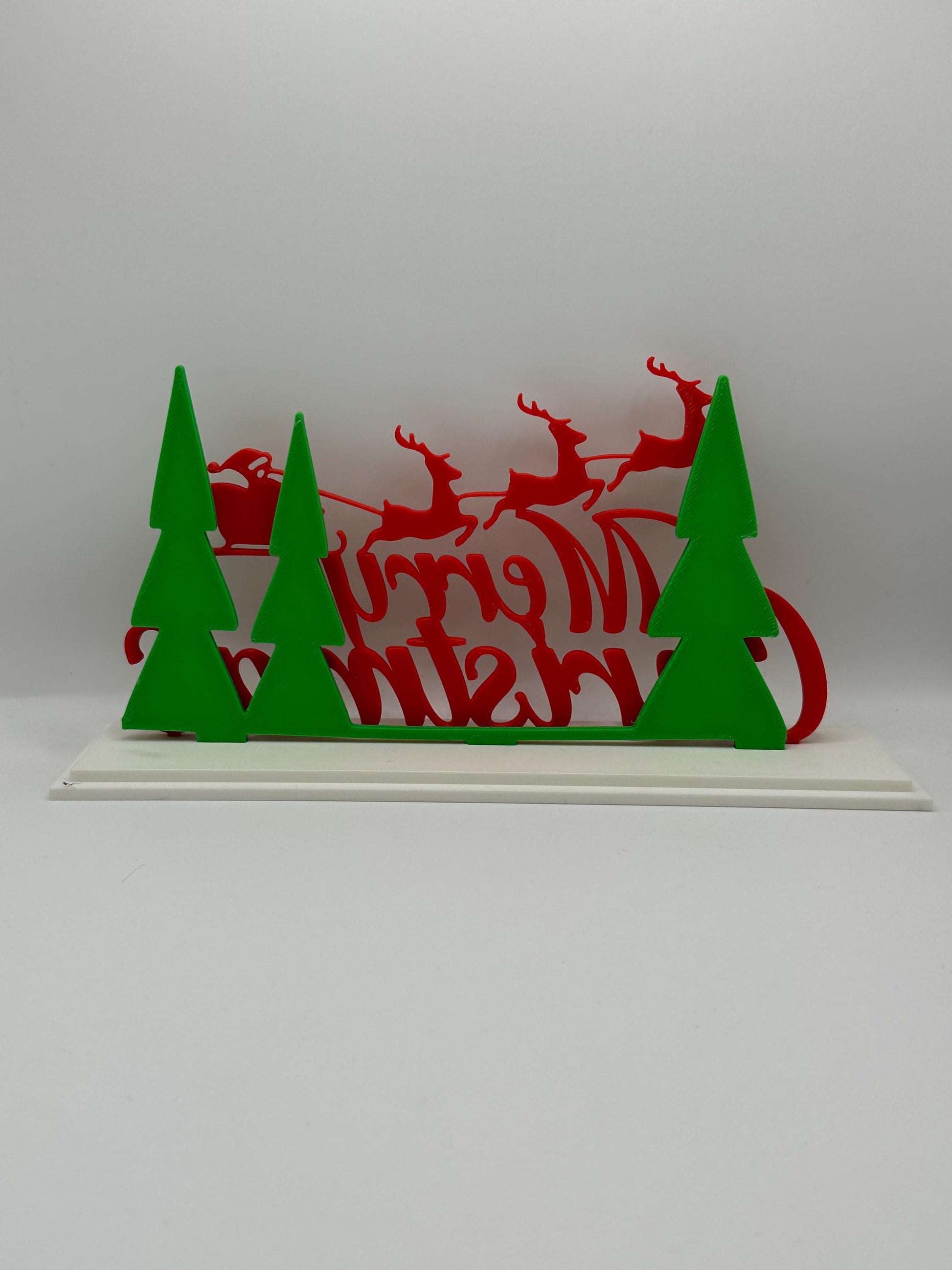 3D Printed Merry Christmas Sign – Santa Sleigh & Reindeer Holiday Decoration, Christmas Shelf or Tabletop Decor, Festive Centerpiece