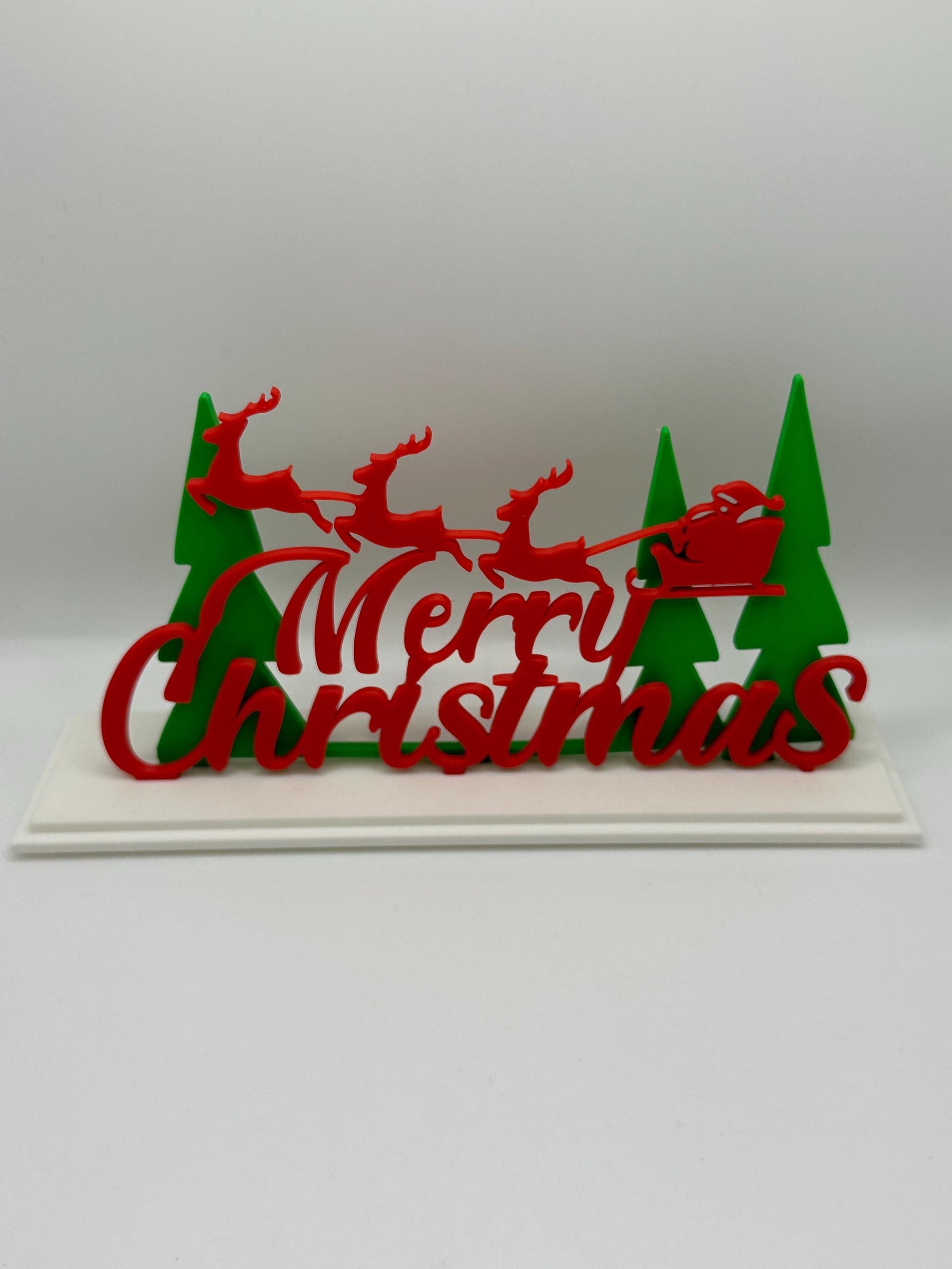 3D Printed Merry Christmas Sign – Santa Sleigh & Reindeer Holiday Decoration, Christmas Shelf or Tabletop Decor, Festive Centerpiece