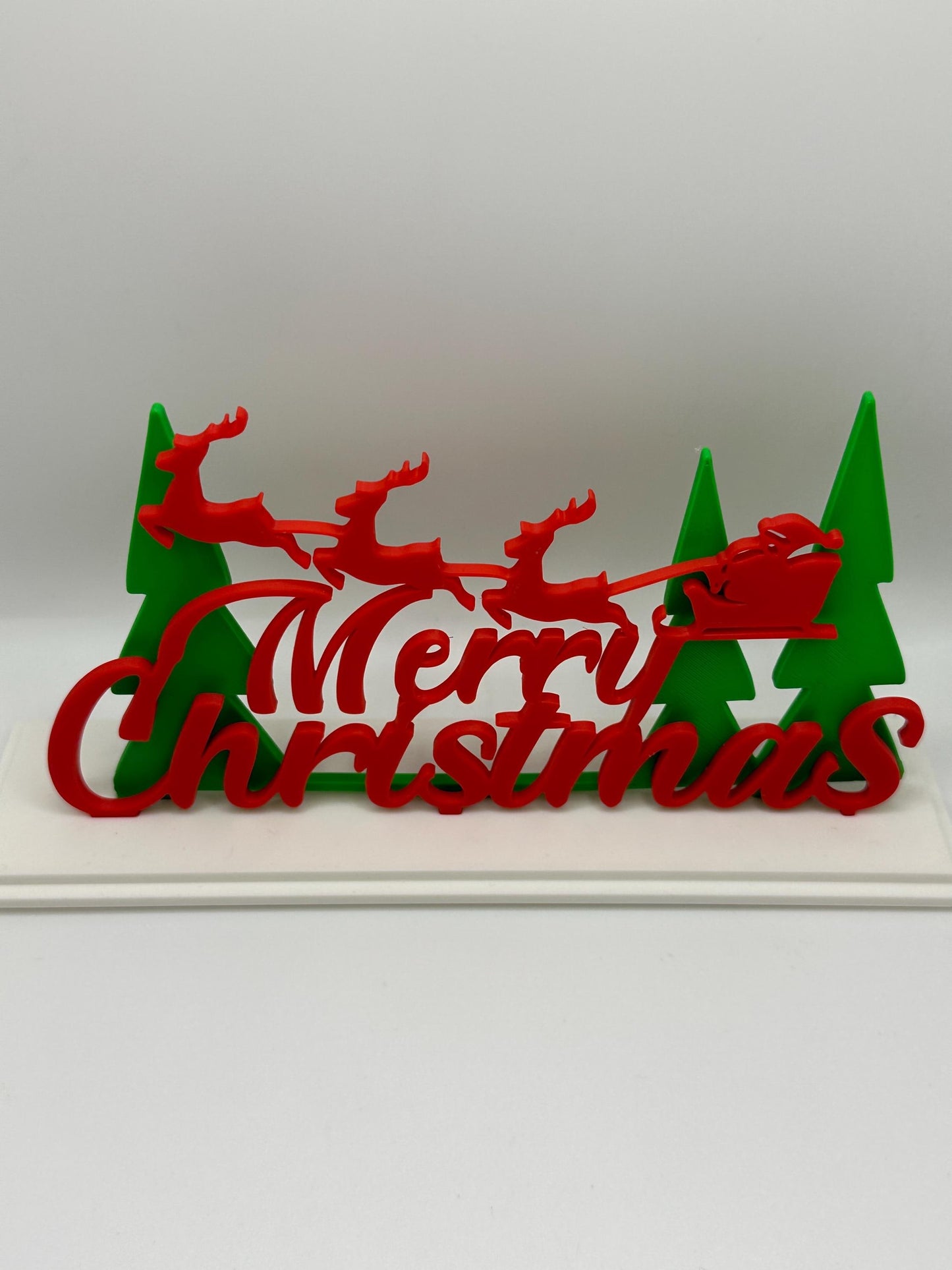 3D Printed Merry Christmas Sign – Santa Sleigh & Reindeer Holiday Decoration, Christmas Shelf or Tabletop Decor, Festive Centerpiece