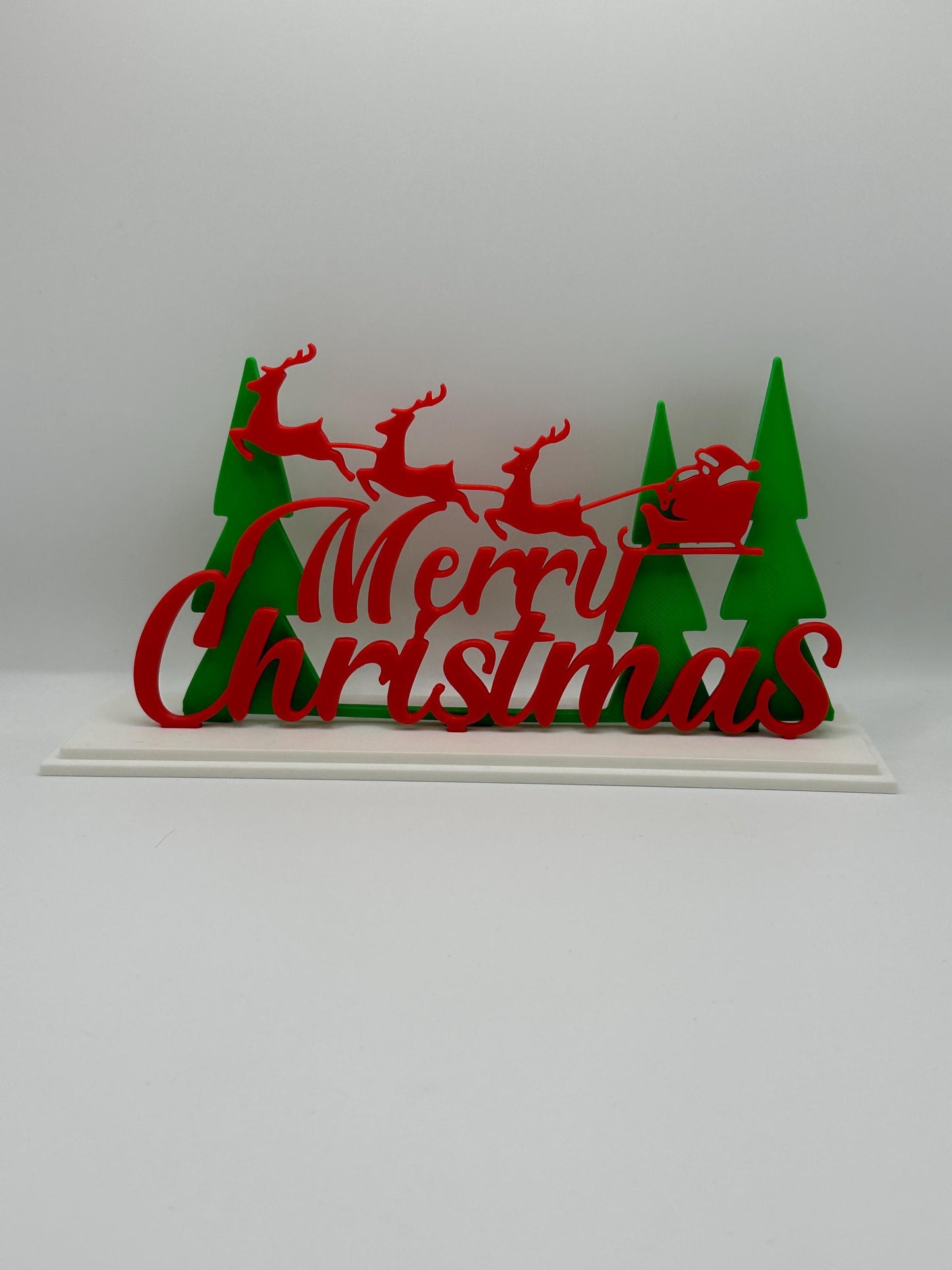 3D Printed Merry Christmas Sign – Santa Sleigh & Reindeer Holiday Decoration, Christmas Shelf or Tabletop Decor, Festive Centerpiece
