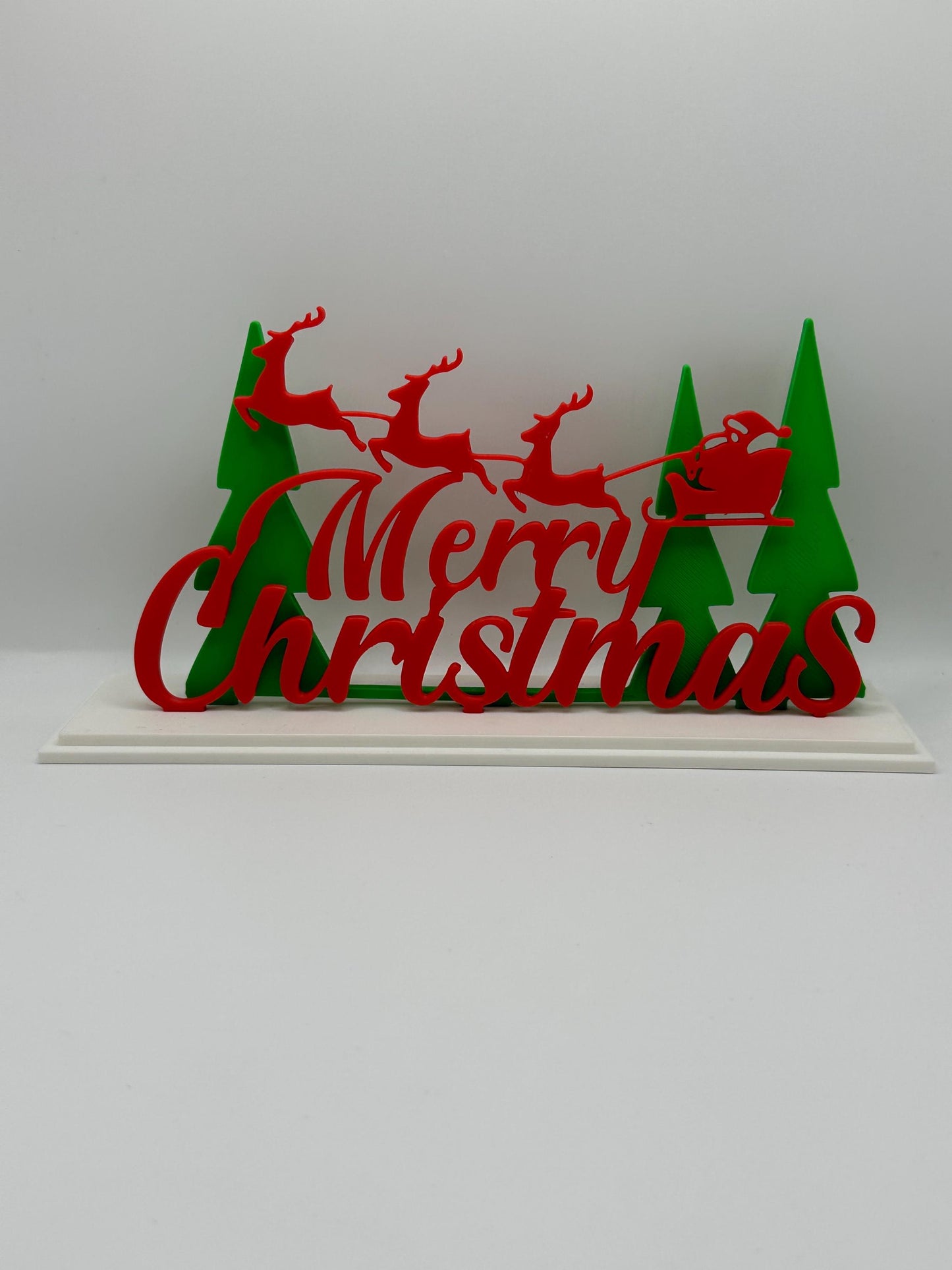 3D Printed Merry Christmas Sign – Santa Sleigh & Reindeer Holiday Decoration, Christmas Shelf or Tabletop Decor, Festive Centerpiece