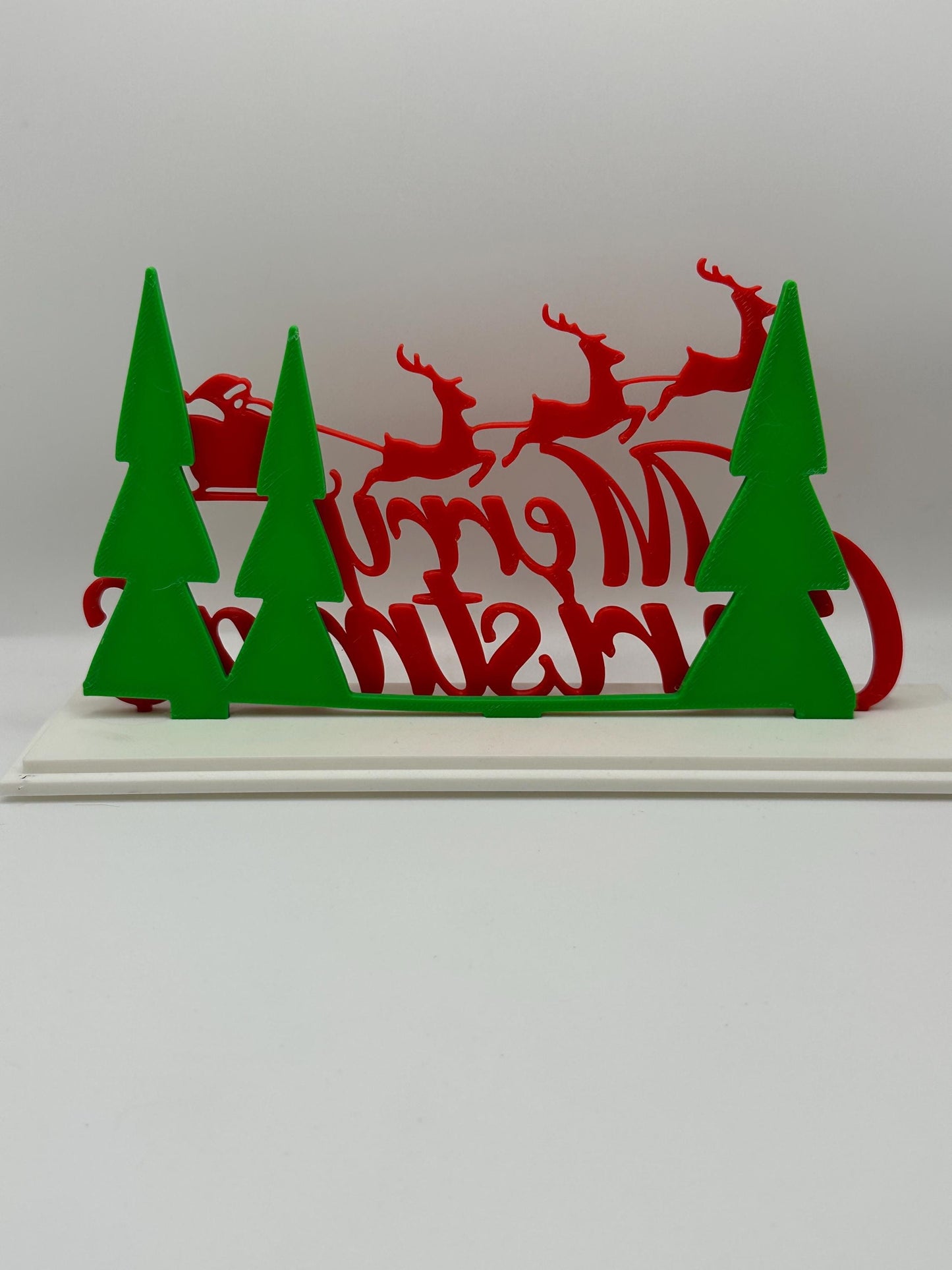 3D Printed Merry Christmas Sign – Santa Sleigh & Reindeer Holiday Decoration, Christmas Shelf or Tabletop Decor, Festive Centerpiece